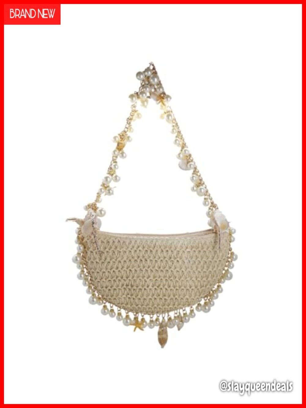 Straw Woven Hobo Shoulder Bag with Shell and Starfish Charms